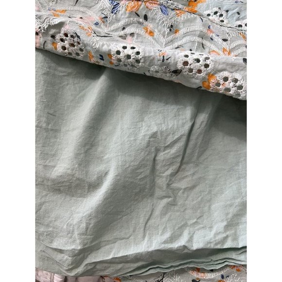 Anthropologie LAIA Off the Shoulder Green Floral Eyelet Blouse Large - Picture 5 of 7